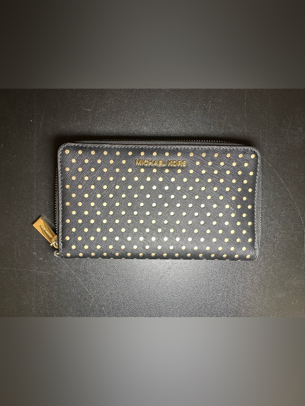 MICHAEL KORS Black Jet Set Wallet with Gold Studs